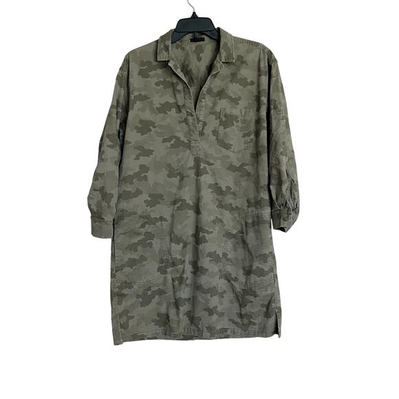 ATM Stretch Cotton Collared Shirt Dress Sage Camo Size Medium Casual - Picture 2 of 6